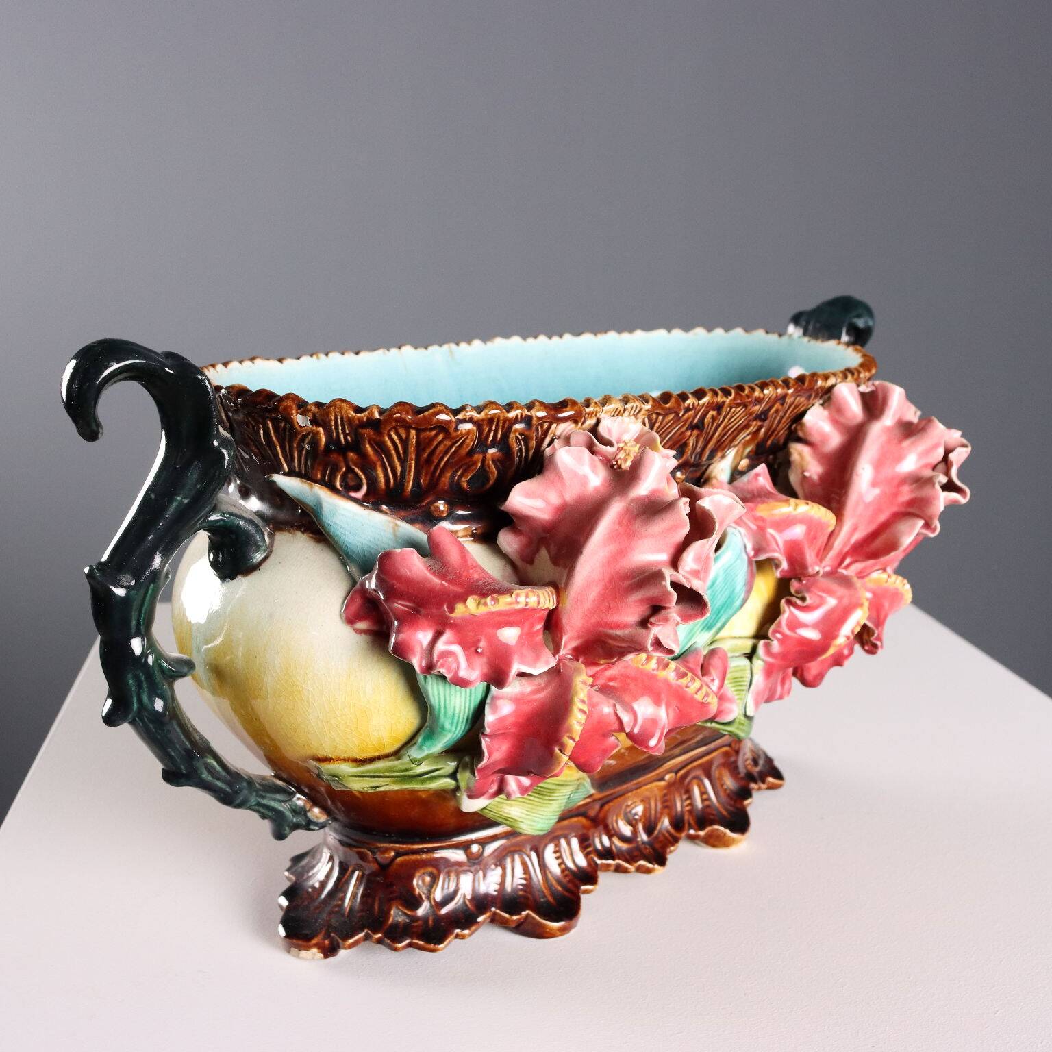 Antique ceramic jardinière with slip decoration, Europe, 20th century