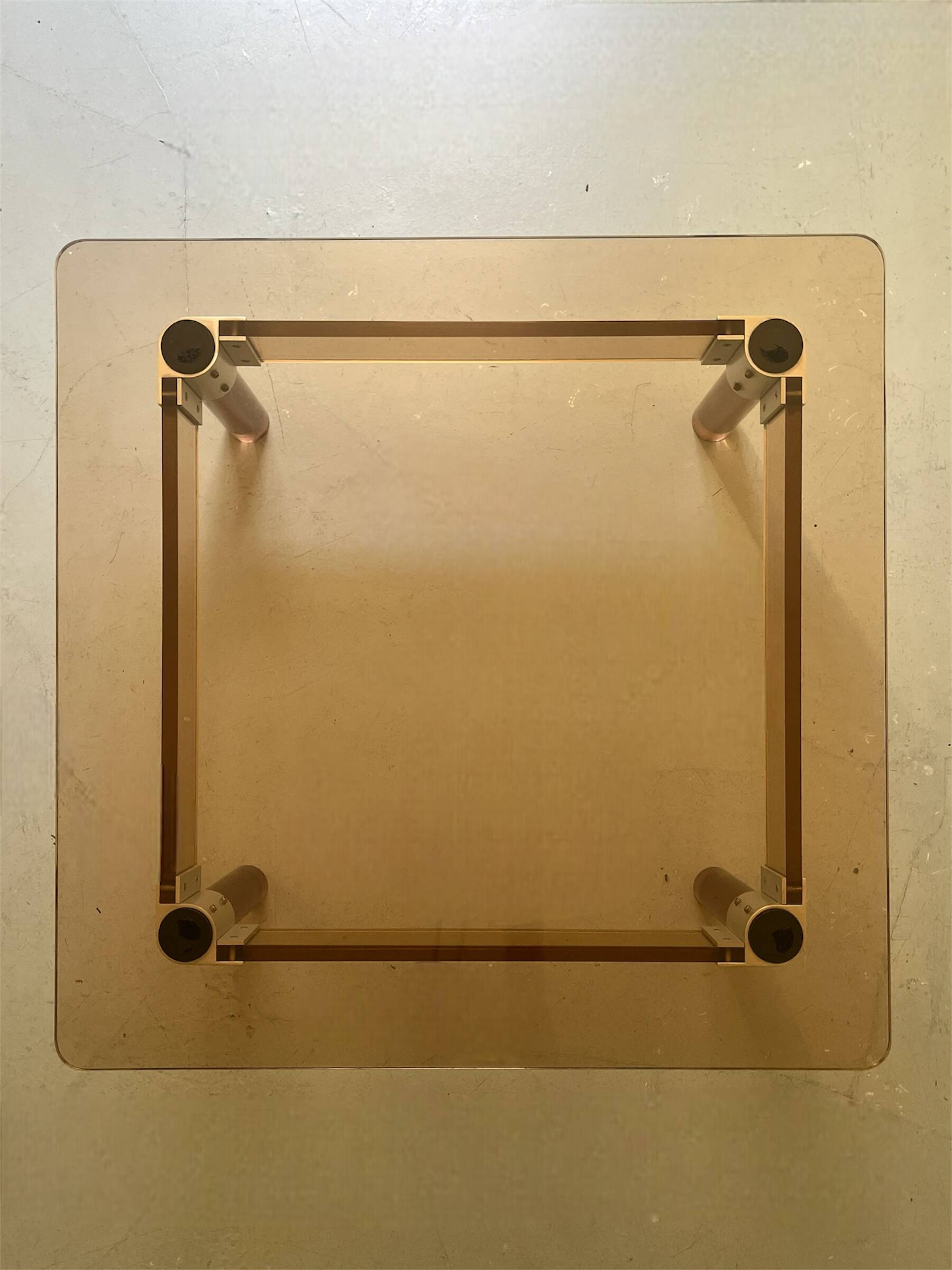 Square coffee table in smoked brown plexiglass and chrome, 1970s design