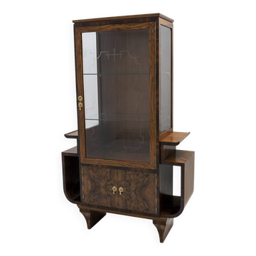 Art Dèco Italian Walnut Vitrines or Bar Display Cabinet, 1925