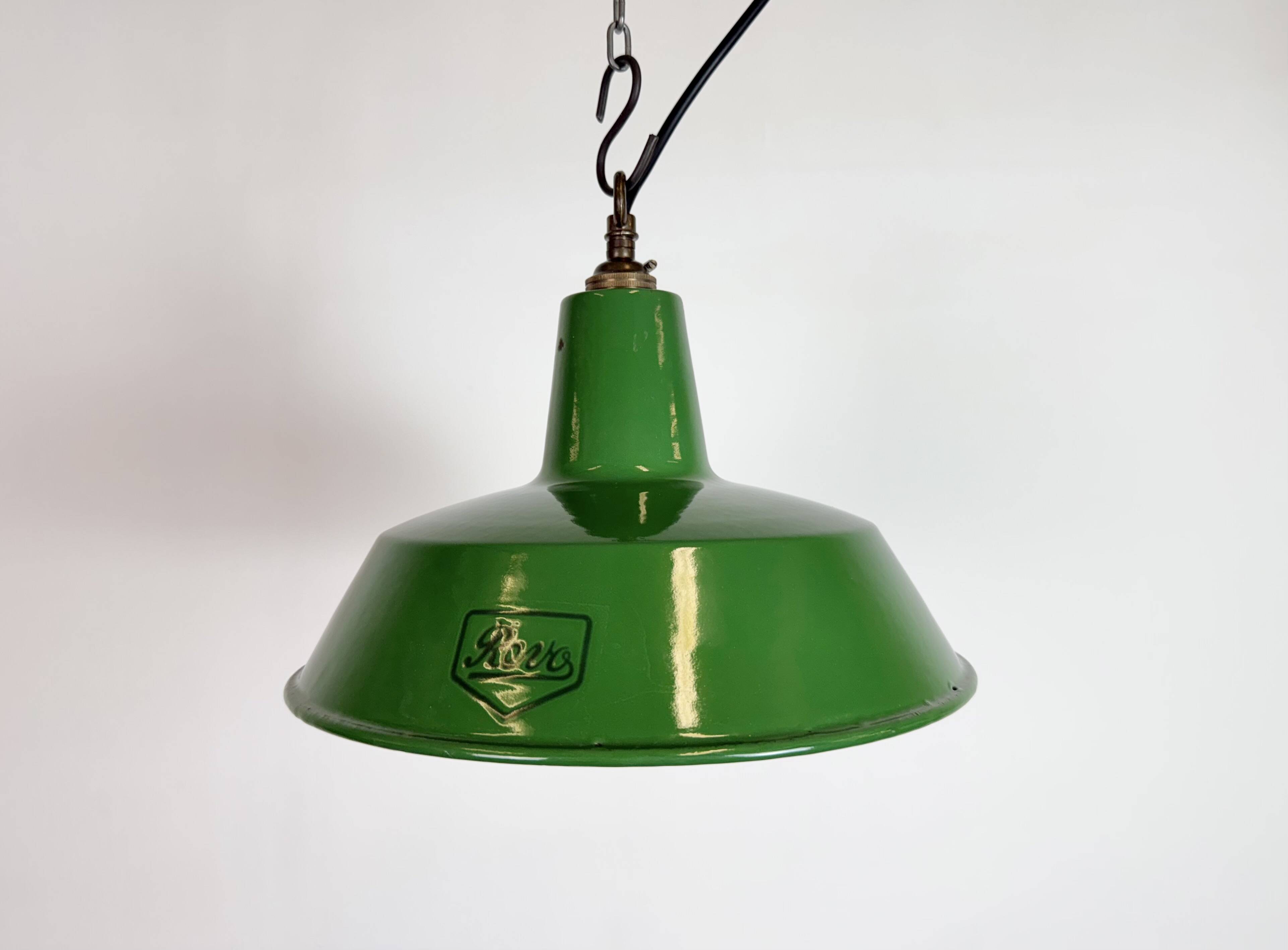Industrial Green Enamel Factory Pendant Lamp from Revo, 1950s