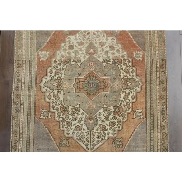 Vintage Turkish Oushak Handmade Wool Cotton Orange Runner Rug 129x290