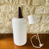 Scandinavian Pendant Lamp in Teak and Opaline, Circa 60´s