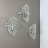 Set of 3 Murano Ice Glass Wall Lights/Sconces by FISCHER Leuchten, Germany, 1970
