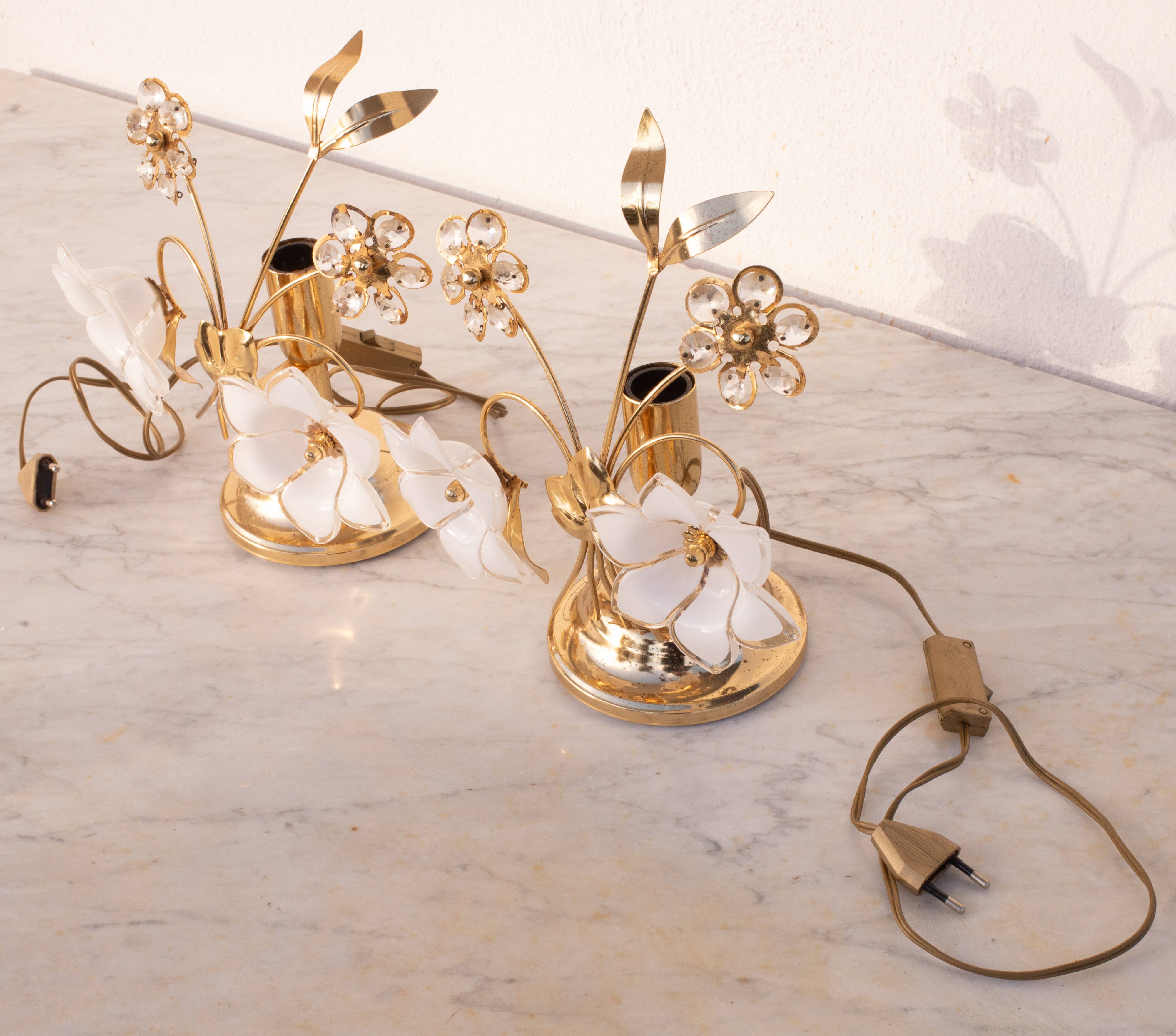 Set of 2 Murano Table Light White Flowers, 1970s