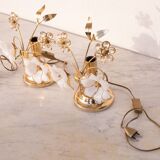 Set of 2 Murano Table Light White Flowers, 1970s
