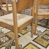 4 chaises en paille dans le style Charlotte Perriand 1970 vintage