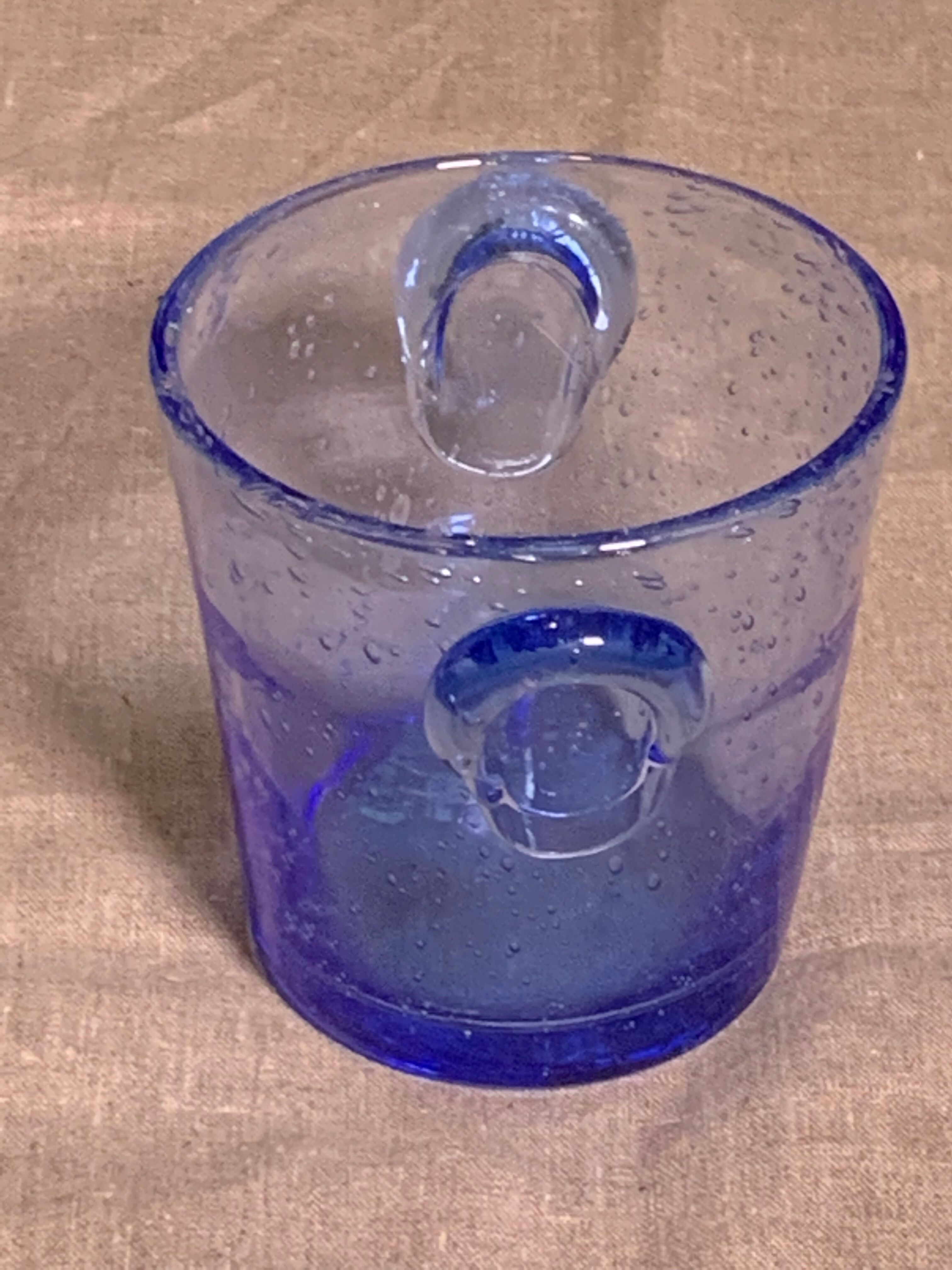 Blown glass ice bucket and lavender blue bubble from the Biot glassworks