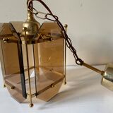Scandinavian vintage lamp in brass & amber colored glass