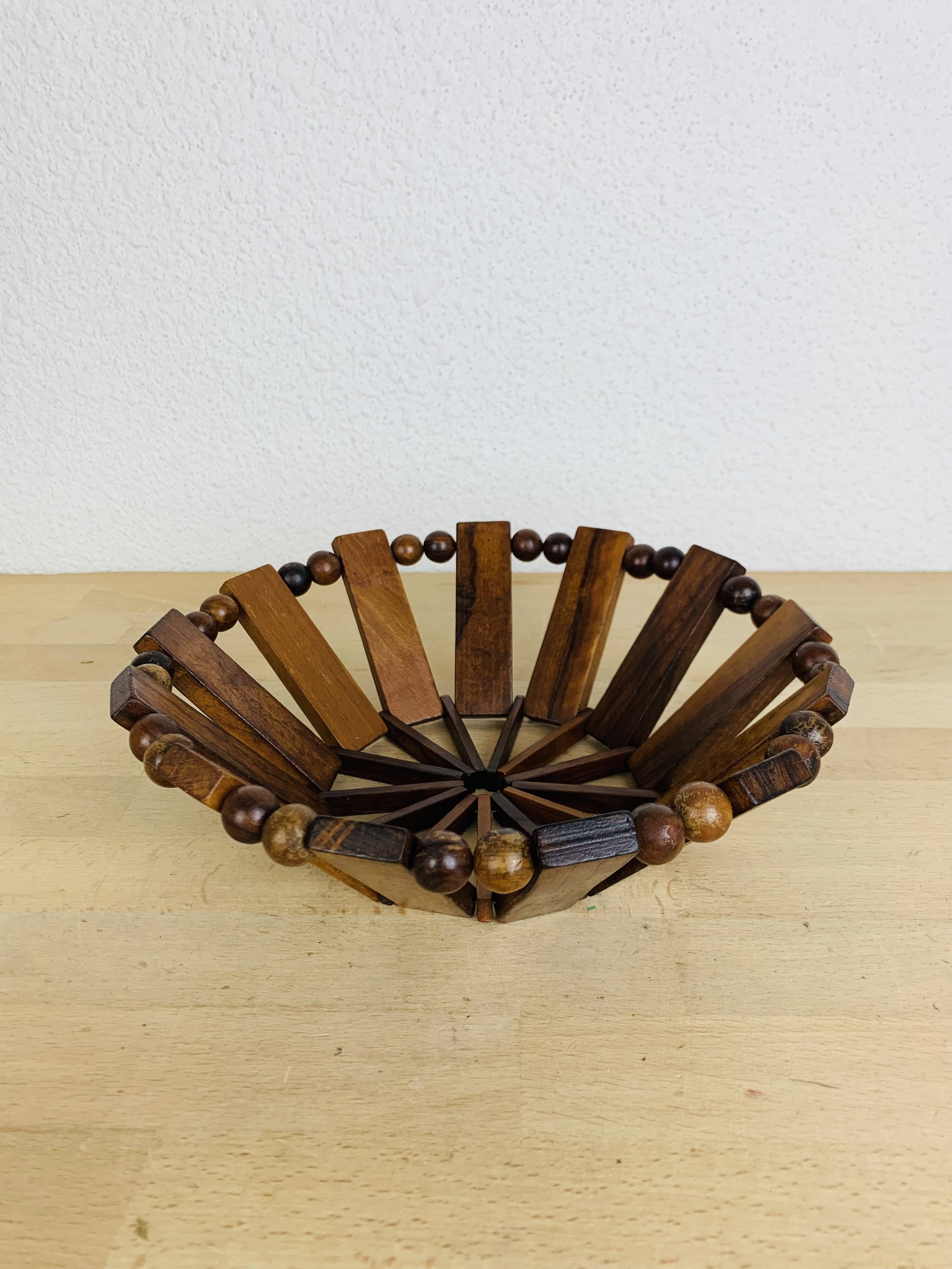 Vintage olive wood fruit bowl