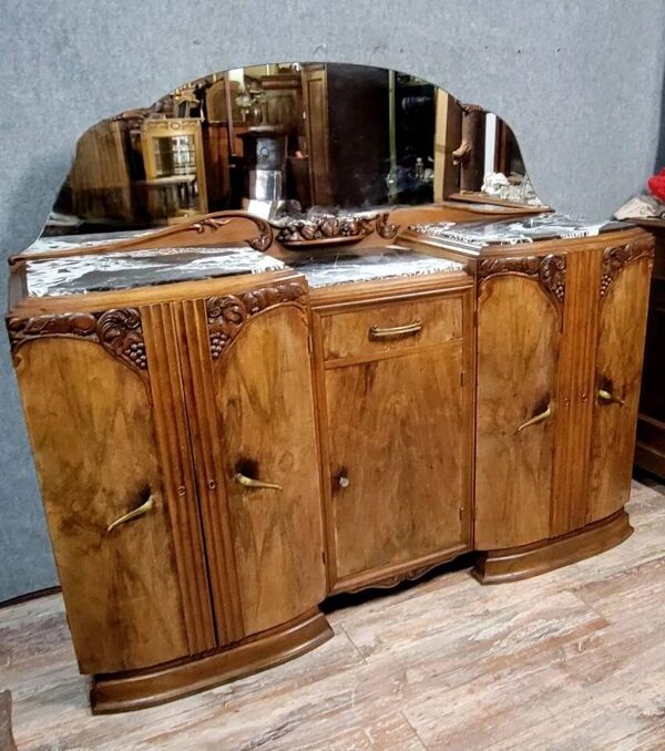 Buffet en enfilade a ressaut époque Art Déco en noyer blond vers 1940