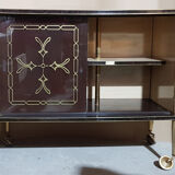 Vitrine meuble bar sur roulettes vintage