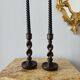 Pair of twisted wood candlesticks (Barley twist)