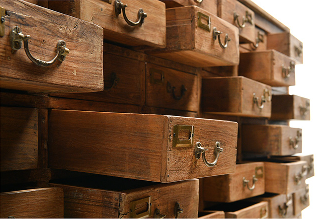 Wooden chest of drawers with 40 drawers