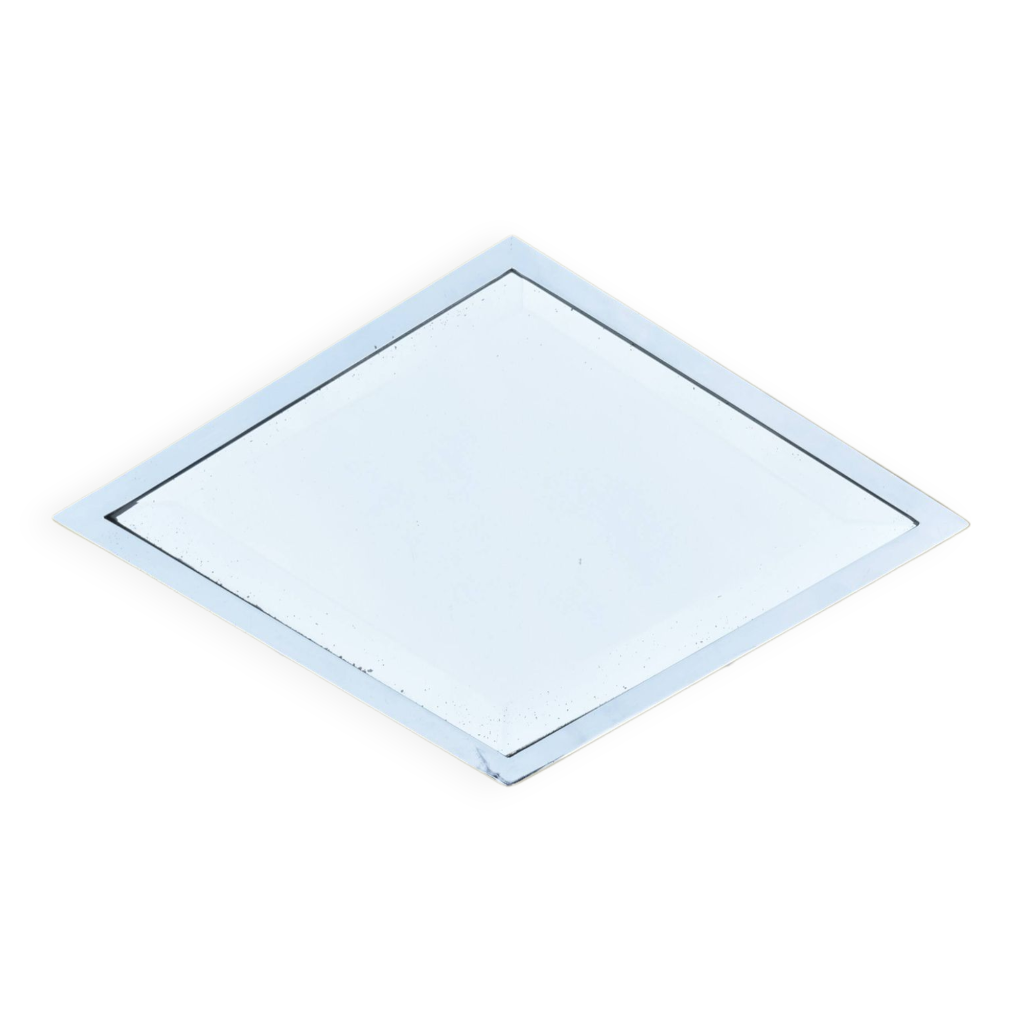 Plateau miroir Art-déco en métal chromé avec miroir biseauté