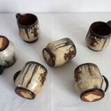 Set of 6 stoneware mugs signed Losson, Belgium, vintage