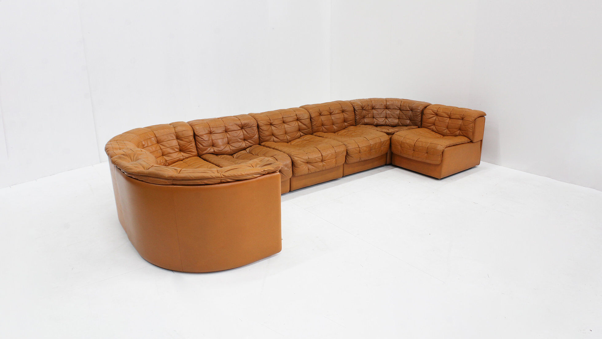 Canapé modulaire Vintage De Sede DS 11 en cuir patchwork cognac, ensemble de 7 pièces