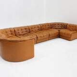 Canapé modulaire Vintage De Sede DS 11 en cuir patchwork cognac, ensemble de 7 pièces