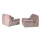 Cinna, pair of armchairs foam and velvet ras pink pale, France, circa 1970