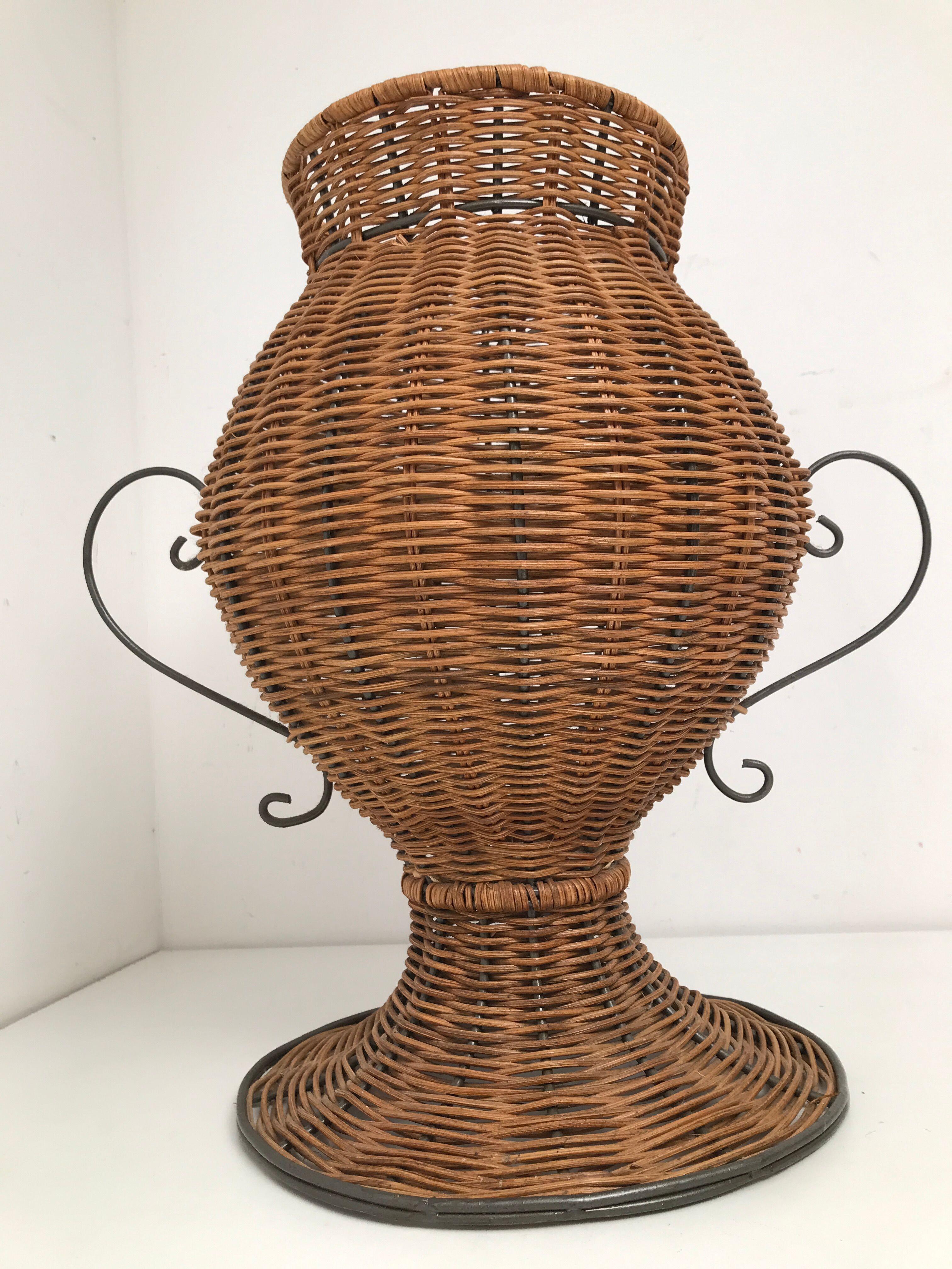 Vintage wrought iron wicker plant holder
