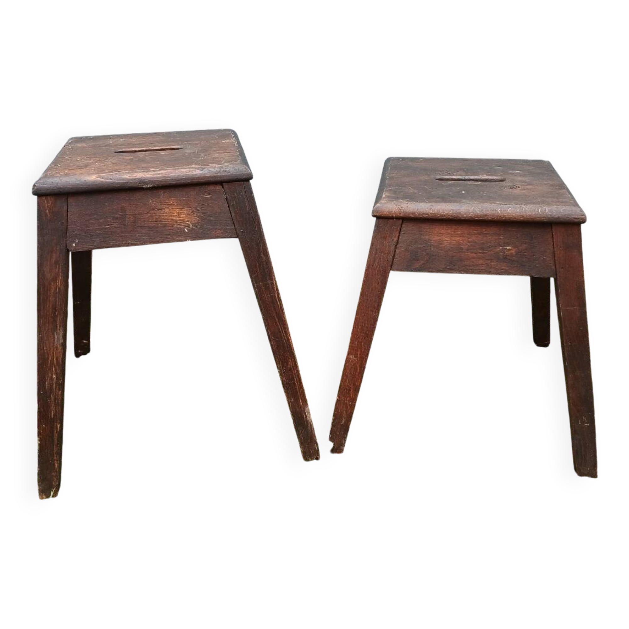 2 antique wooden workshop stools