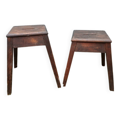 2 tabourets d'atelier anciens en bois