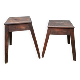 2 antique wooden workshop stools