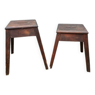 2 antique wooden workshop stools
