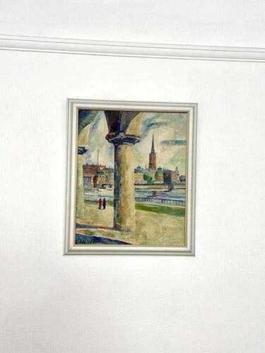 Swedish Oil on Panel “Stockholm Motif” by Emil Hellbom, Vintage & Framed 56×48cm