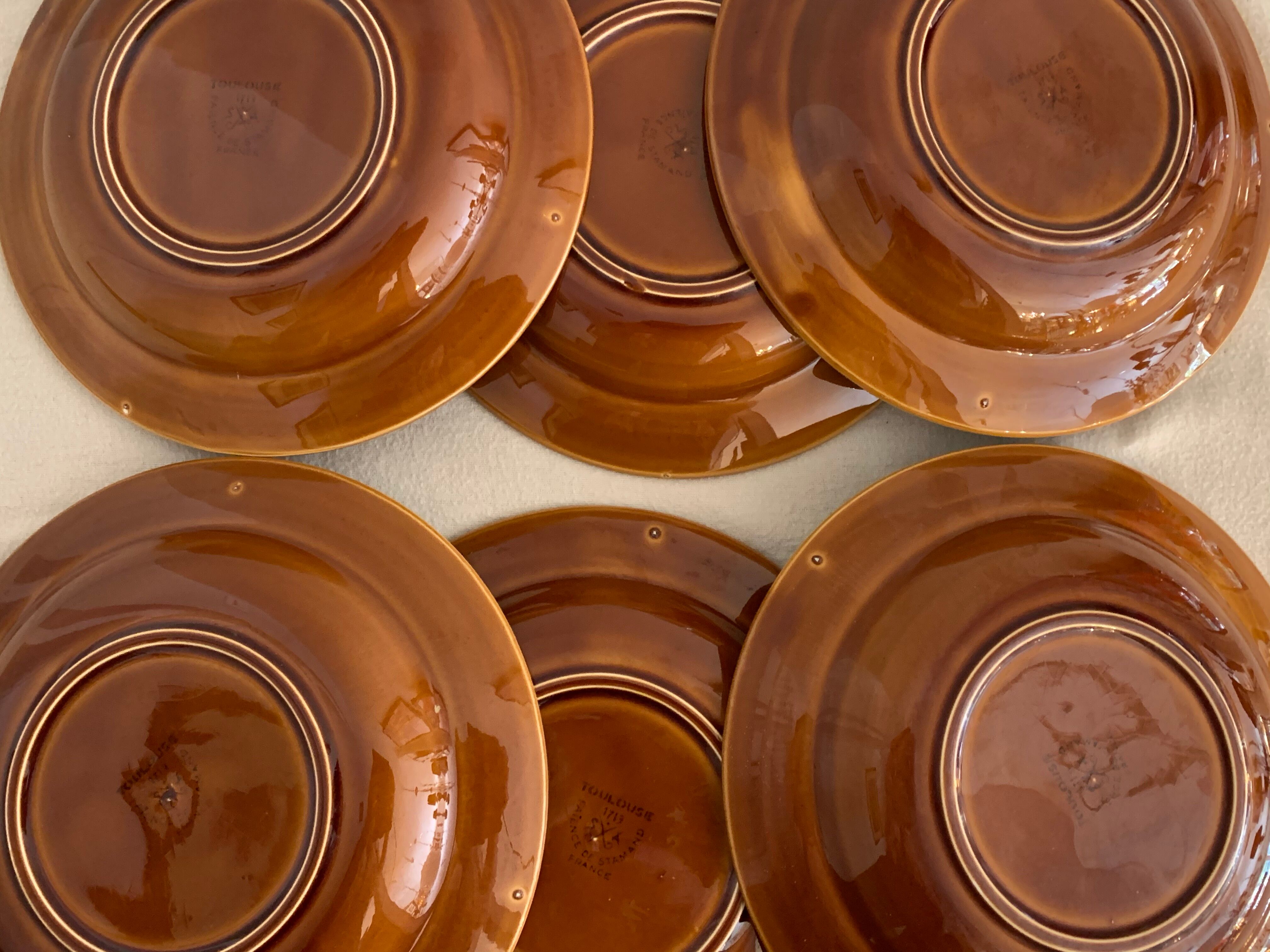 6 toulouse brown hollow plates made of St Amand earthenware