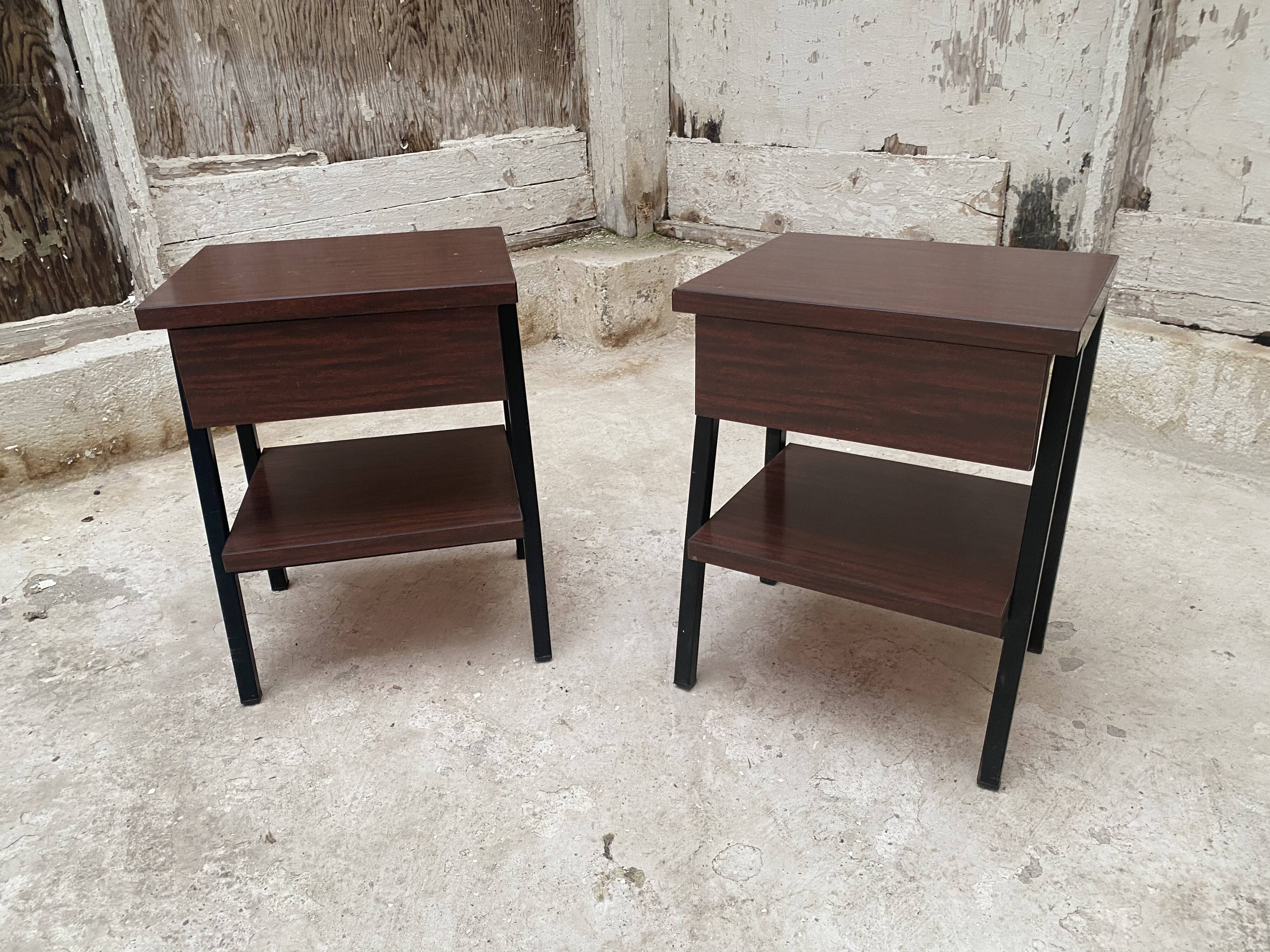 Pair bedside tables feet vintage compass