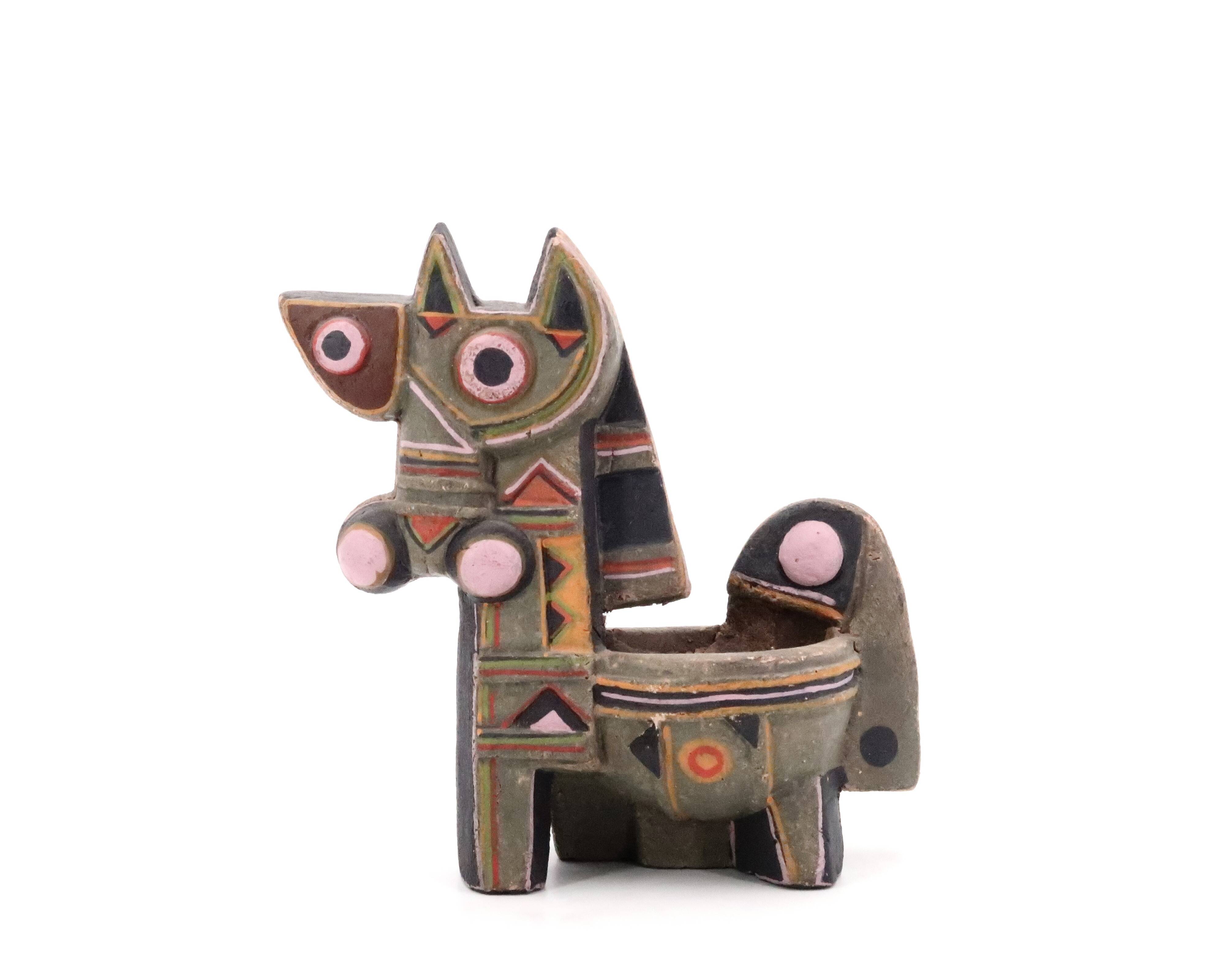 Cubic horse sculpture in painted ceramic, 1970s