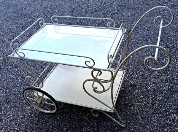 Desserte de terrasse ou jardin en fer forgé blanc