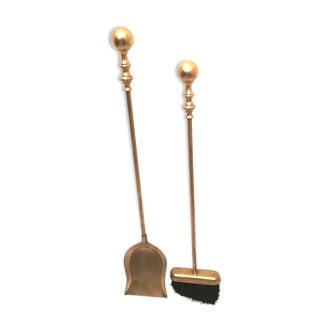 Nécessaire de cheminée-pelle et balai en laiton