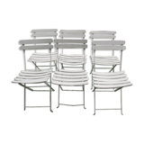 Series of 6 folding garden chairs in iron and old wooden slats