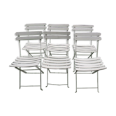 Series of 6 folding garden chairs in iron and old wooden slats