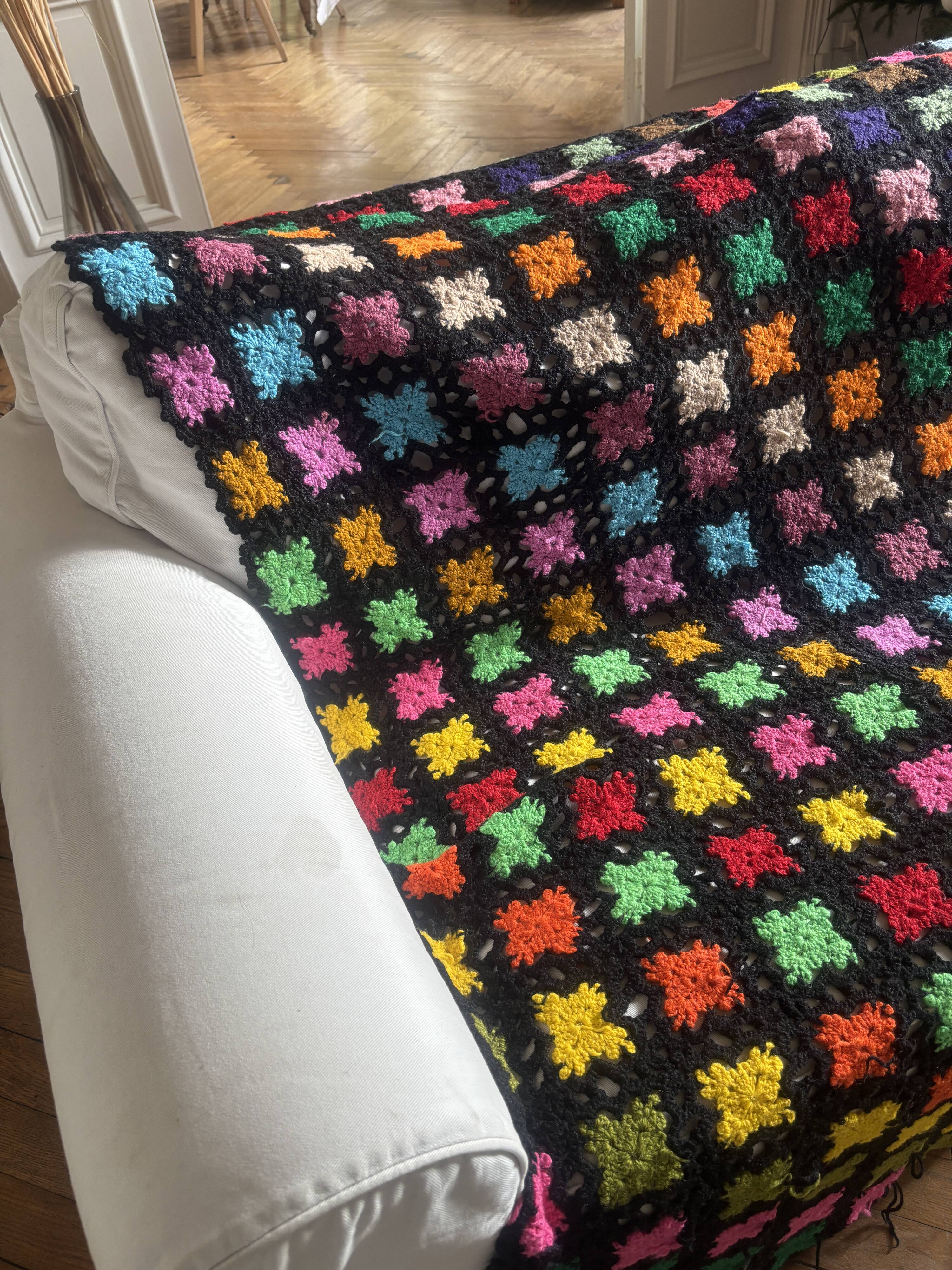 Multicoloured vintage crochet blanket