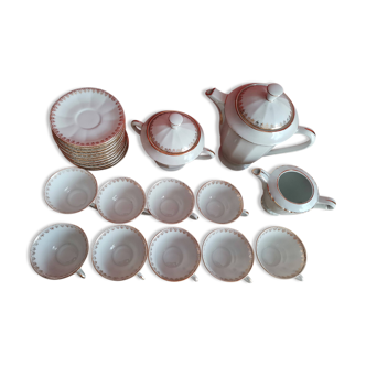 Tea or coffee set 21 pc in white porcelain M&S, made in Berry with paw of limoges