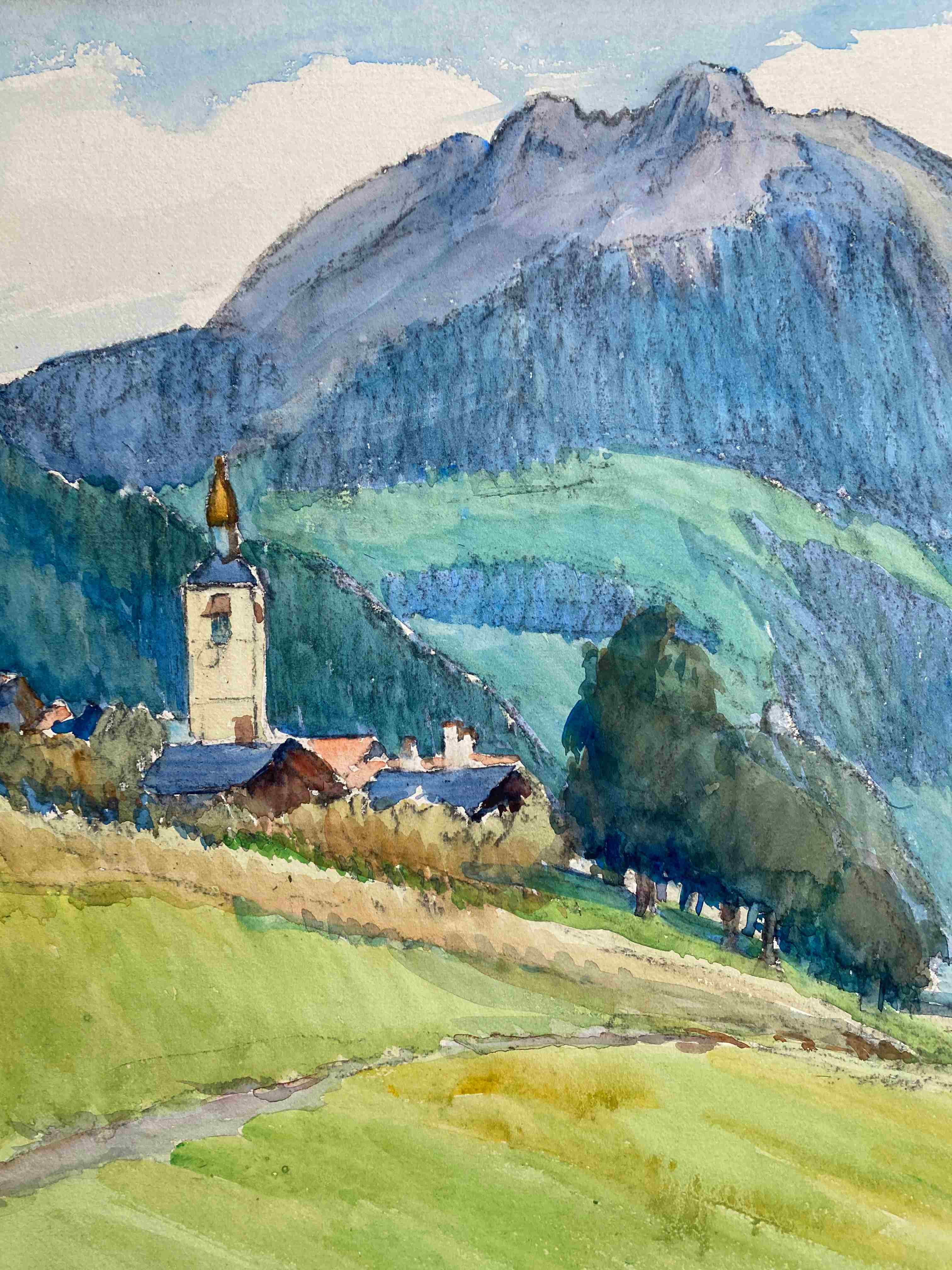 Painting "landscape of savoy" original watercolor by denise richier