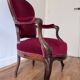 Fauteuil ancien voltaire velour rouge