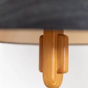 Temde Mid-Century Ceiling Light with dark charcoal silk shade and wooden center column