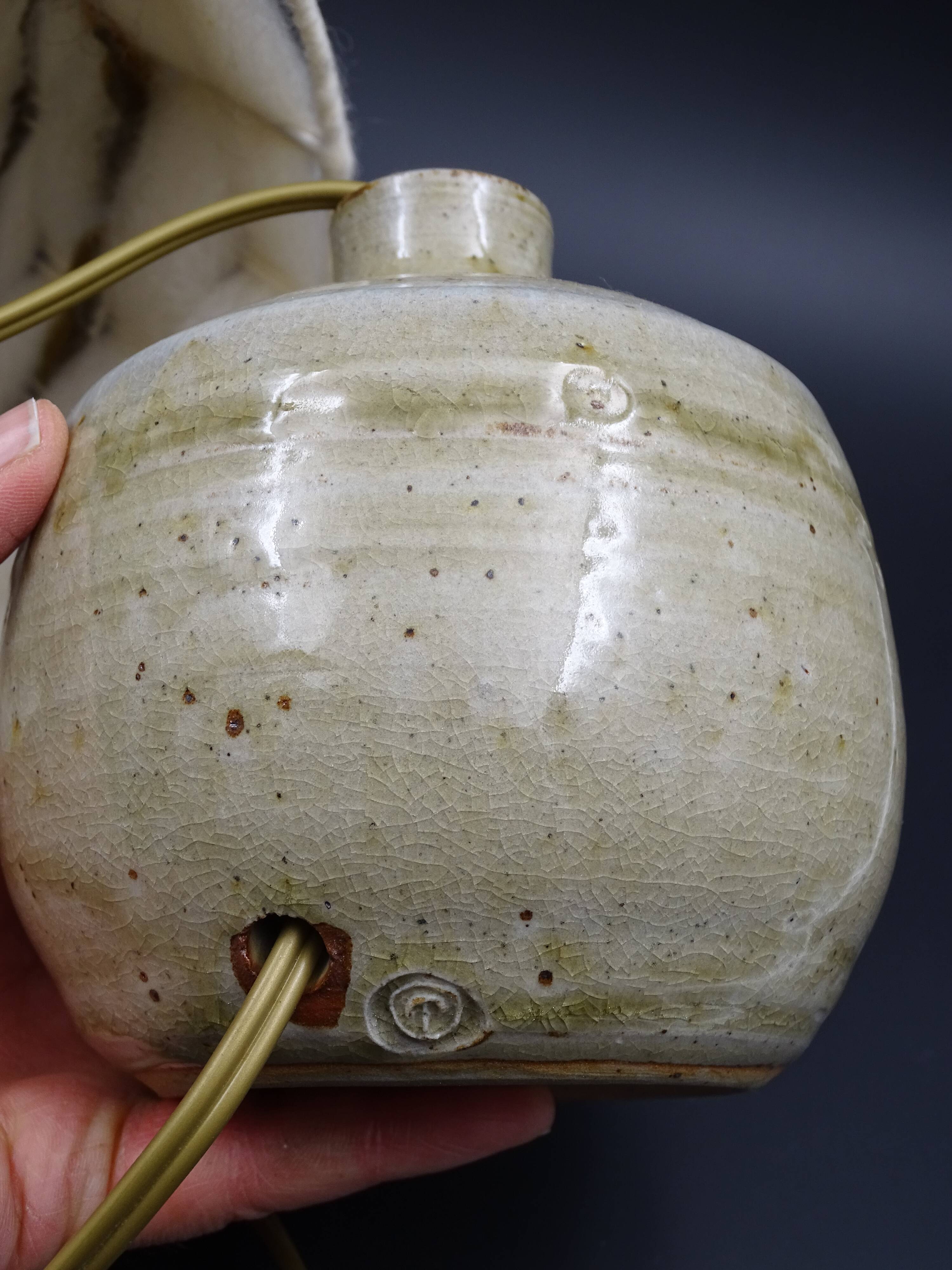 Pair of bedside lamps in stoneware and wool lampshades - Vintage around 1970