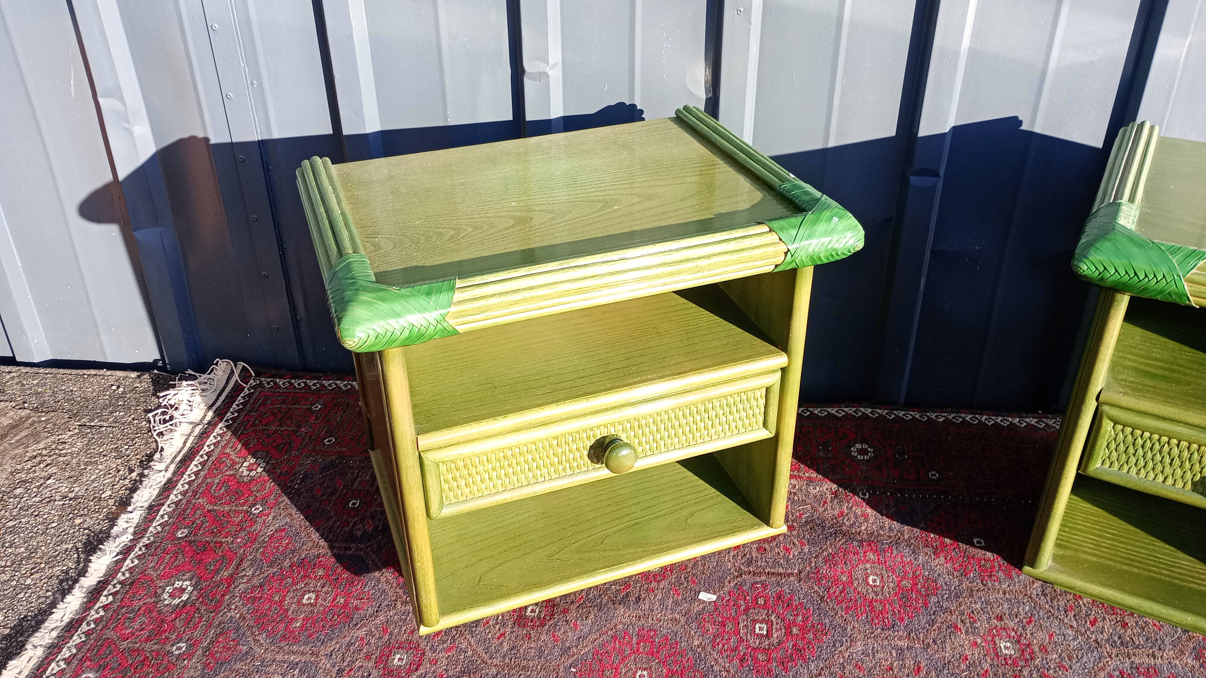 Pair of rattan bedside tables