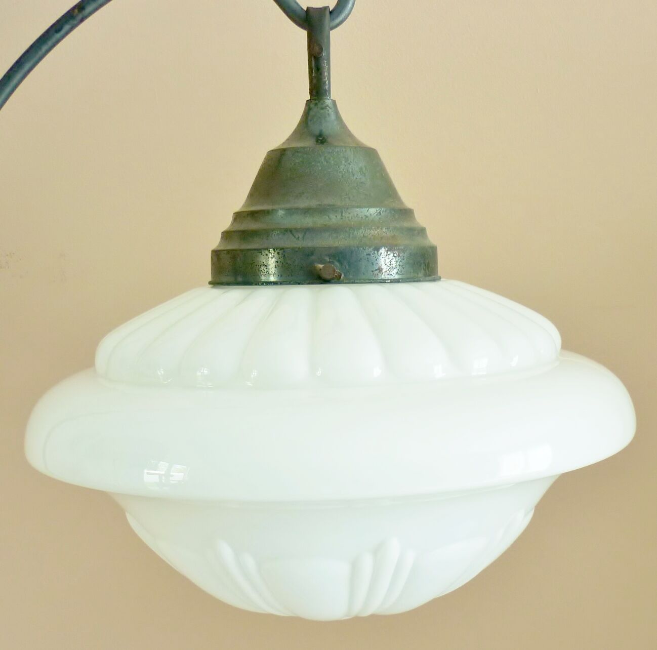 Pendant lamp, lamp, old globe opaline glass, geometric shapes, art deco, 1930