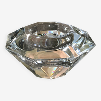 Bougeoir de table en verre ou cristal moulé forme diamant à facette