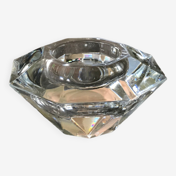 Glass table candle holder or crystal cast faceted diamond shape