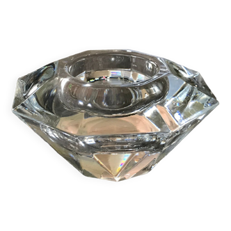 Bougeoir de table en verre ou cristal moulé forme diamant à facette
