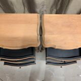 Pair of Louis XV style bedside tables with raw wood appearance