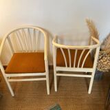 Pair of vintage wood and loop wool armchairs