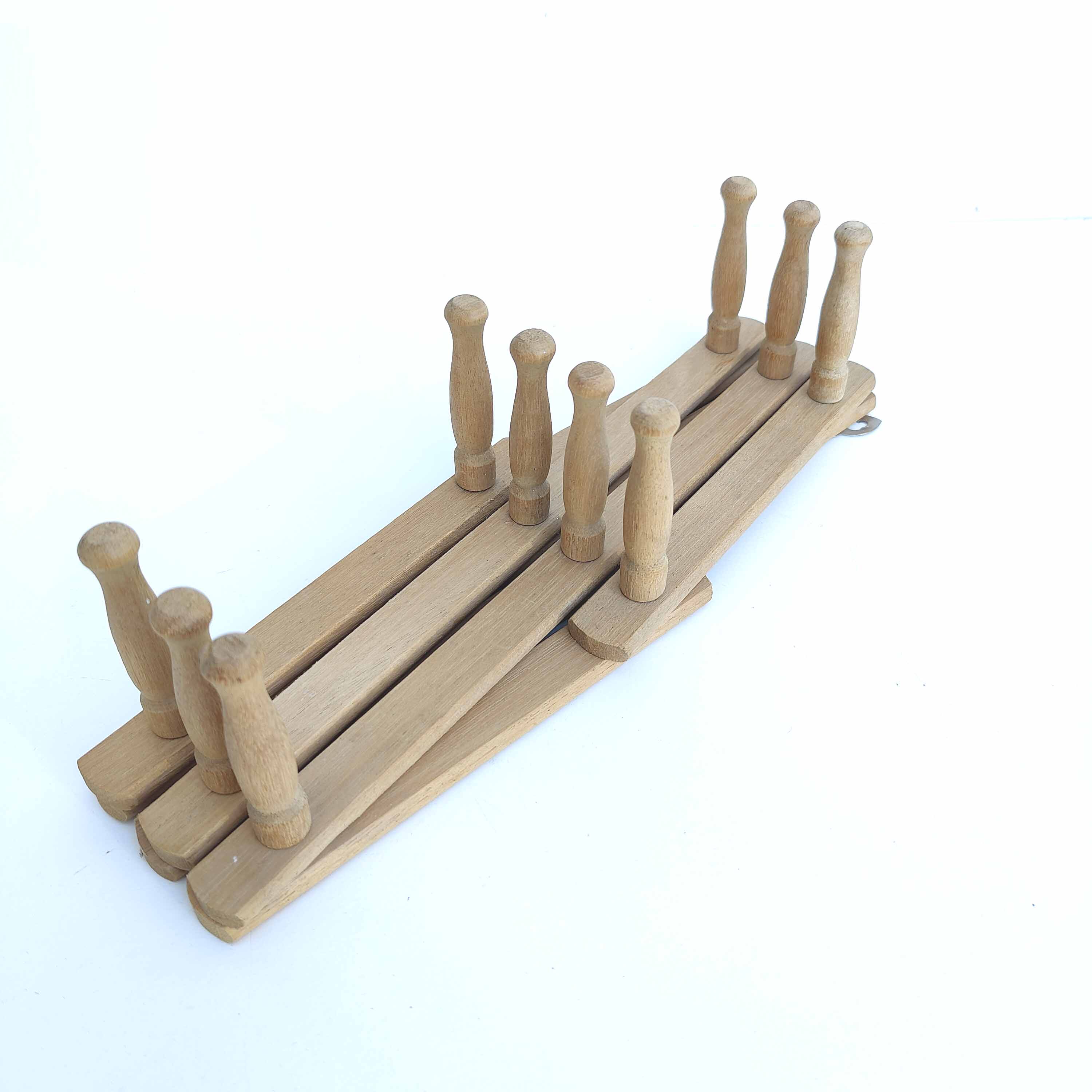 Coat rack accordion vintage light wood 10 hooks