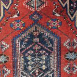 Antique 1920s Persian Hamadan rug, distressed tribal medallion, 128cm x 194cm